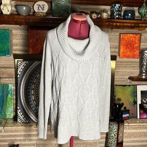 NYC Alliance Gray Cowl Neck Cable Knit Tunic Sweater NWOT Size Large